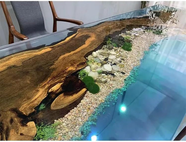 Natural Classic Clear Blue River Look Resin with Stone Epoxy Dining Table Living Room Table Coffee Table Resin Table End Table Bar Counter Top Wooden Table