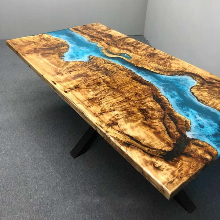 TUZECH Custom Made Unique River Wave Table Epoxy Dining Table for 2, 4, 6, 8 Resin Coffee Table Living Room Table Epoxy Table Top Home Décor Bar Counter