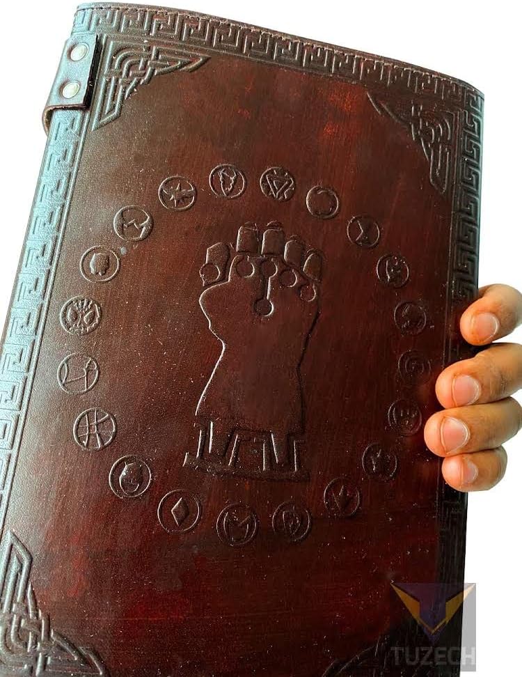 TUZECH Handmade Avengers Vintage Leather Journal With Stones Book Of Shadows/Art Sketchbook/Seven Chakra / & Travel lock Key Diary Large For Women & Men Gift 10 Inches