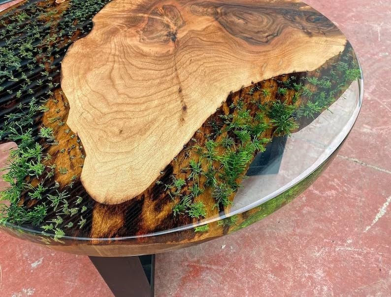 Unique Large Indoor Epoxy Resin Coffee Table Living Room Table Wooden Plant Floral Look Table for 2, 4, 6, 8 Epoxy Table Conference Table Side/End Table Patio Table