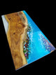 Customized Large Epoxy Table, Blue Resin Dining Table for 2, 4, 6, 8 River with Stone and Star Fish Table, Epoxy Coffee Table, Living Room Table, Home décor