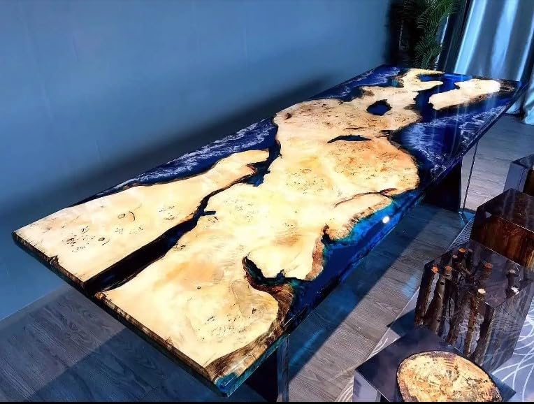 TUZECH Natural Wood Classic Ocean Mountain Look Resin Epoxy Table Coastal Table Top Dining Table Coffee Table Side/End Table Home Décor