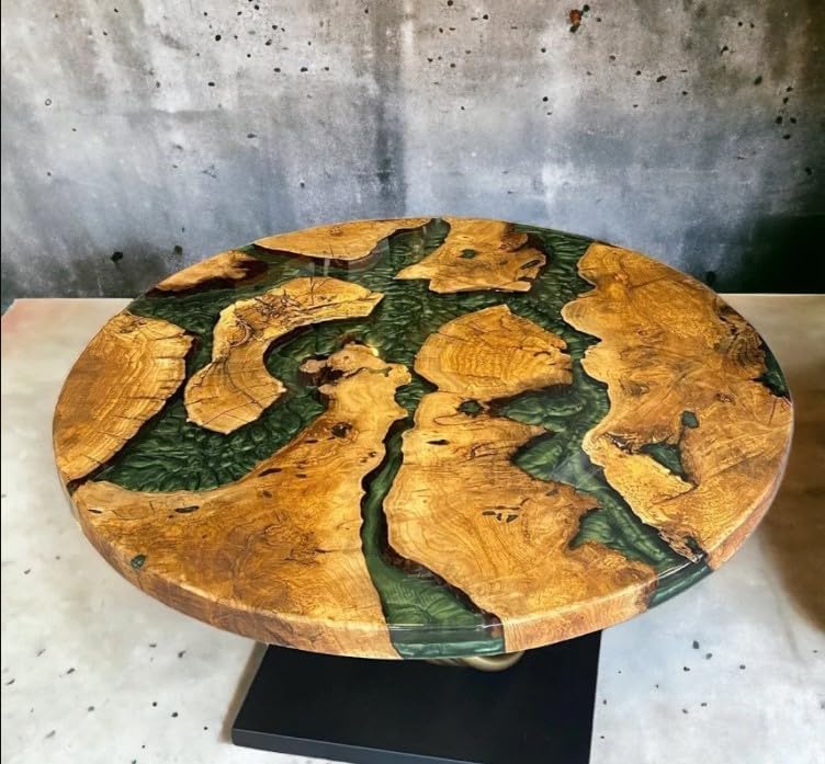 Custom Made Round with Classic Green Epoxy Table Dining Table Coffee Table End Table Bar Counter Top Living Room Table Wall Art Wooden Table
