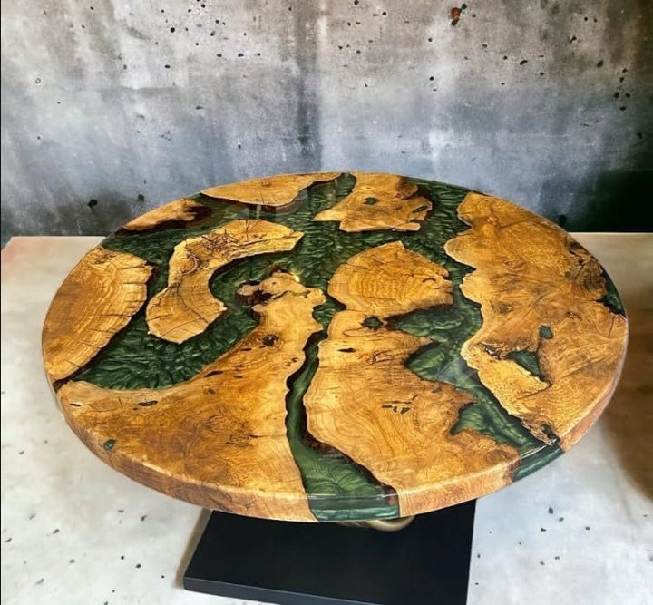 Custom Made Round with Classic Green Epoxy Table Dining Table Coffee Table End Table Bar Counter Top Living Room Table Wall Art Wooden Table