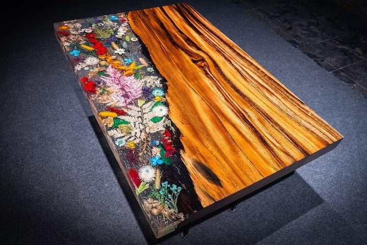 Large Indoor Epoxy Dining Table Wooden Table Coffee Table Living Room Table Floral Art Table for 2, 4, 6, 8 Epoxy Table Top Resin Table Conference Table Counter Top