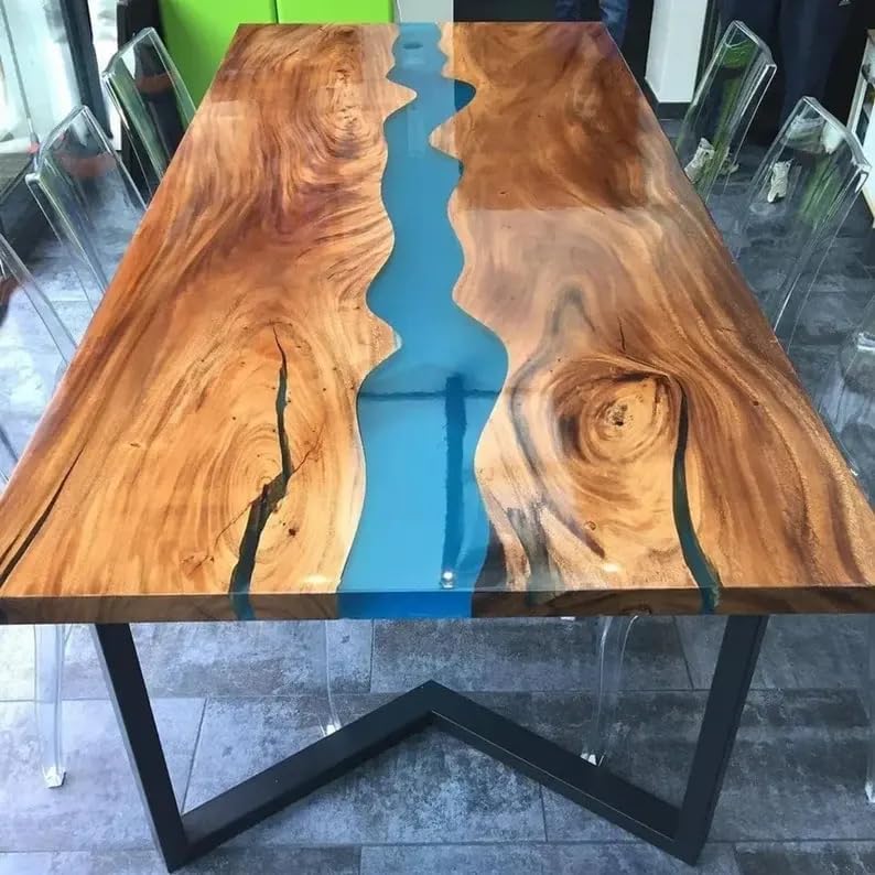 TuzechCustom Made Resin Epoxy Round Table Top, Unique Blue River Look, Coffee Table Design, Resin Table, Luxury Decor Table, Walnut Table, Wooden Resin Table,