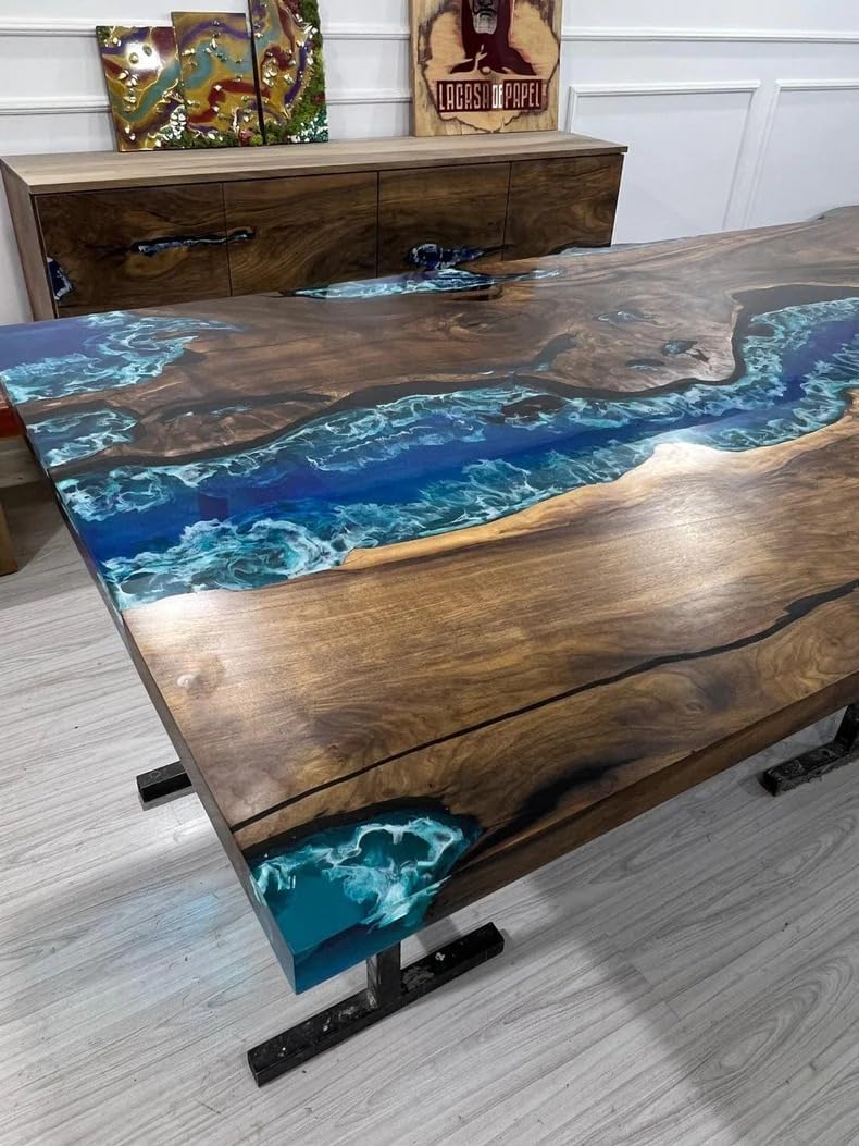 TUZECH Unique Special Pattern Resin River Flow Epoxy Dining Table Living Room Table Coffee Table Kitchen Table Home Office Table Console Table Patio Table Home Décor