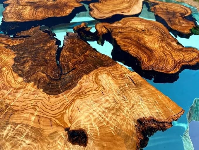 Custom Large Resin Epoxy Round Table Teal Clear Green Look Resin Coffee Table Living Room Table Luxury Decor Table Patio Table Wooden Resin Table