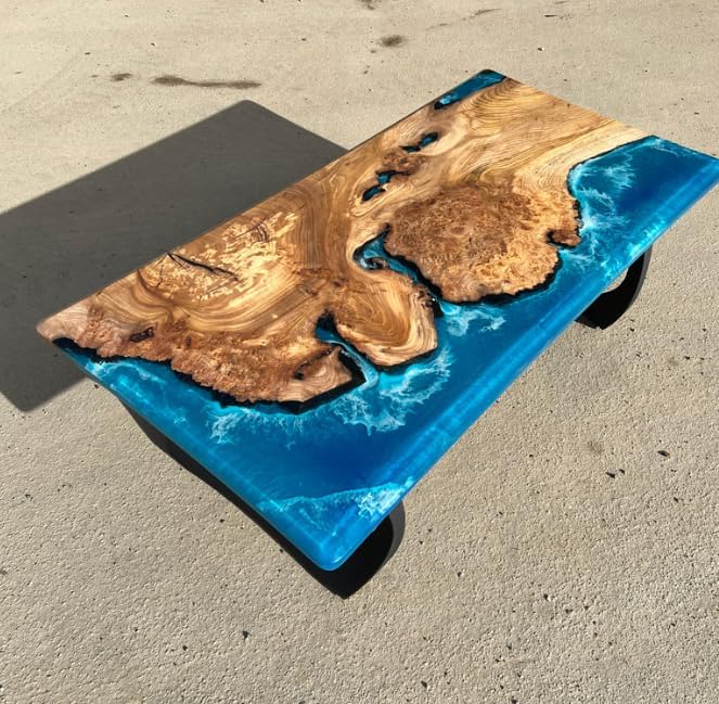 Blue Island Beach Look Epoxy Resin Dining Table Coffee Table End Table Wooden Table Living Room Table Bar Counter Home Décor Side Table Top
