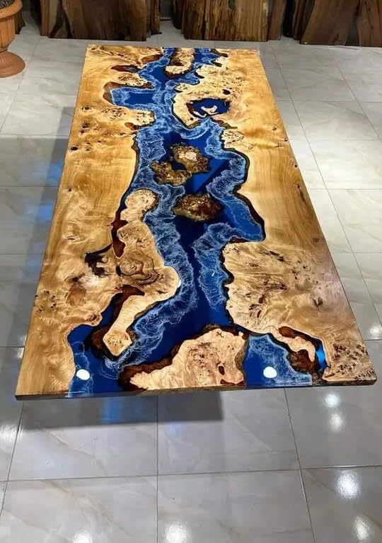 Indoor Blue Island Ocean Look Epoxy Resin Dining Table Coffee Table End Table Wooden Table Living Room Table Bar Counter Home Décor Patio Table