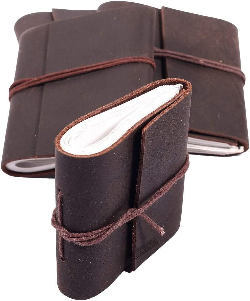 TUZECH Handmade Leather Bound Book of Shadows Mini Notebook Blank Unlined Small Pocket Tiny Journal For Office Artist Architect Personal Note Vintage Diary for Women and Men Rose Miniature