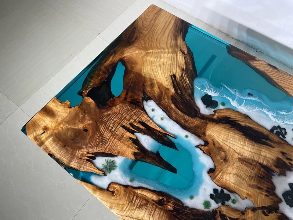 Blue Island Ocean Look Epoxy Resin Dining Table Coffee Table End Table Wooden Table Living Room Table Bar Counter Home Décor Side Table top