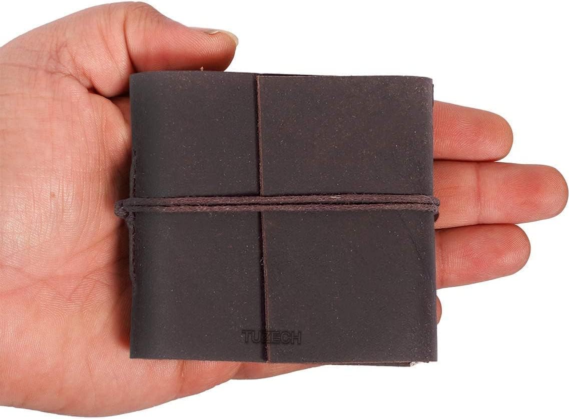 TUZECH Handmade Leather Bound Book of Shadows Mini Notebook Blank Unlined Small Pocket Tiny Journal For Office Artist Architect Personal Note Vintage Diary for Women and Men Rose Miniature