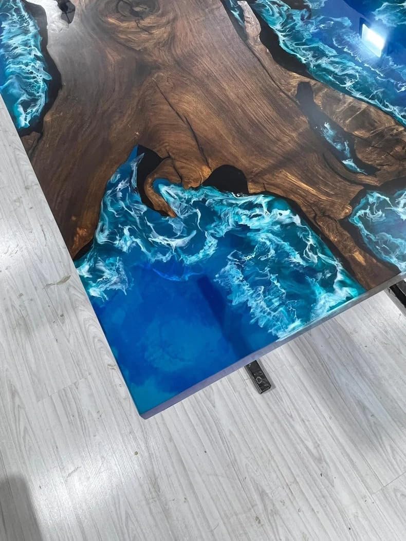 TUZECH Unique Special Pattern Resin River Flow Epoxy Dining Table Living Room Table Coffee Table Kitchen Table Home Office Table Console Table Patio Table Home Décor