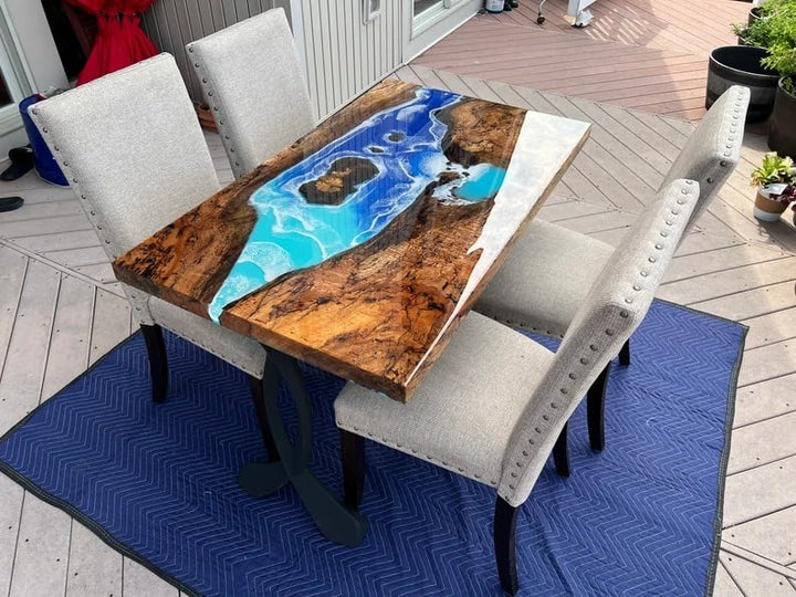Unique Deep Ocean Blue Epoxy Resin Dining Table Coffee Table Patio Table Conference Table Kitchen Table Living Room Table Console Table Central Table End/Side Table