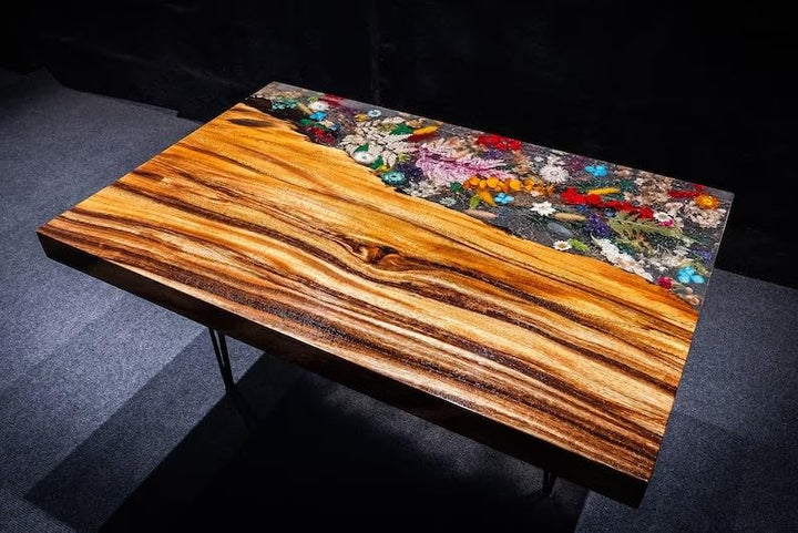 Large Indoor Epoxy Dining Table Wooden Table Coffee Table Living Room Table Floral Art Table for 2, 4, 6, 8 Epoxy Table Top Resin Table Conference Table Counter Top