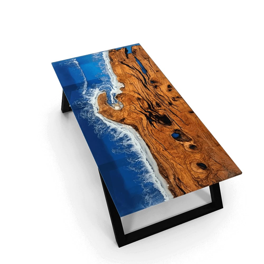Unique Deep Blue Star and Shell Sea Look Coastal Table Top Dining Table Living Room Stones Table for 2, 4, 6, 8 Coffee Table Side/End Table Patio Table Walnut Table