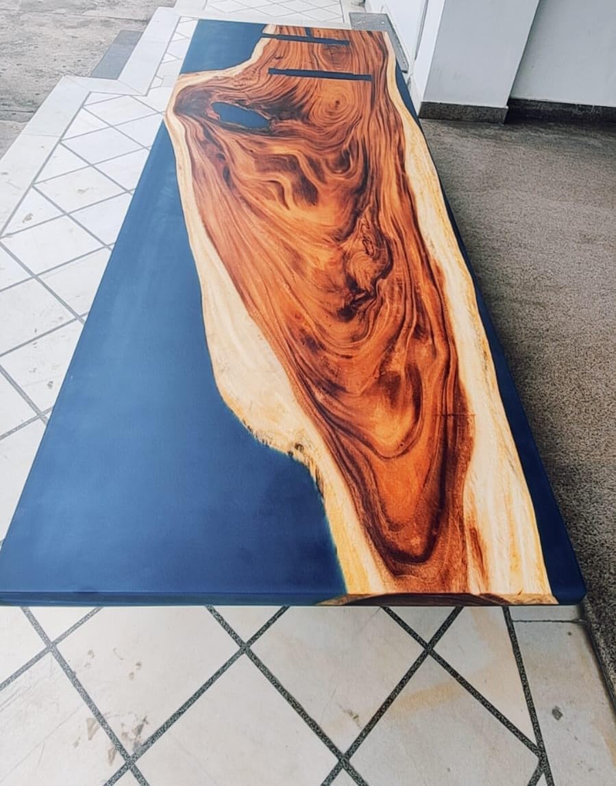 Classic Dark Blue River Look Epoxy Resin Dining Table Coffee Table End Table Wooden Table Living Room Table Bar Counter Home Décor Side Table Top