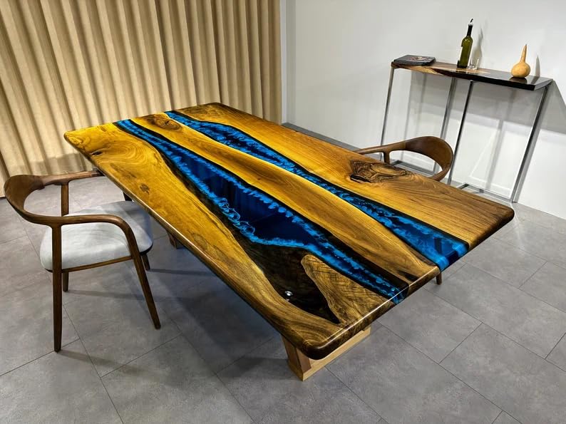 Custom Made Indoor Epoxy Dining Table Epoxy Coffee Table Living Room Table Blue Multi River Flow for 2, 4, 6, 8 Epoxy Table Top Bar Counter Top Home Décor Table