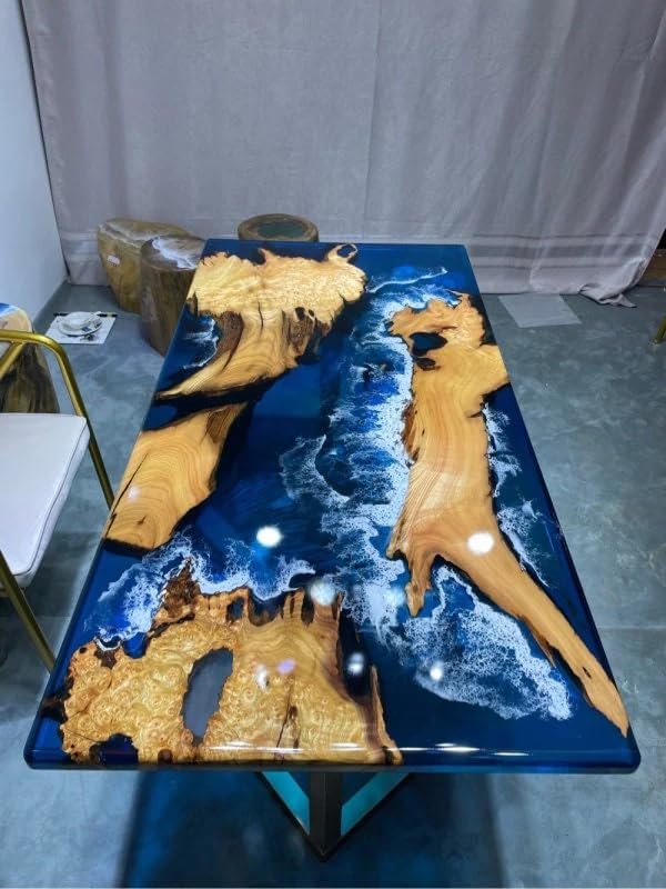 Custom Made Island Ocean with Wave Look Epoxy Resin Dining Table Coffee Table End Table Bar Counter Top Living Room Table