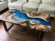 TUZECH Natural Wood Unique Blue Ocean with Wave Look Resin Epoxy Table Coastal Table Top Dining Table Coffee Table Side/End Table Home Décor