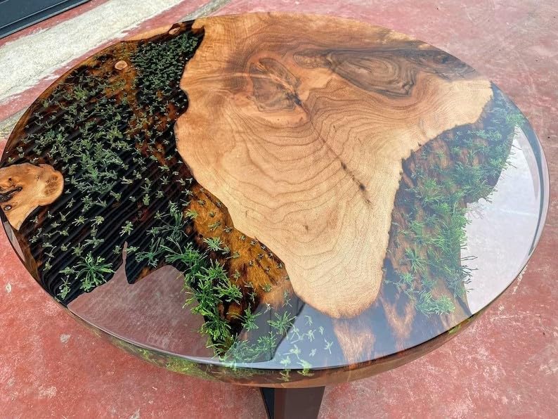 Unique Large Indoor Epoxy Resin Coffee Table Living Room Table Wooden Plant Floral Look Table for 2, 4, 6, 8 Epoxy Table Conference Table Side/End Table Patio Table