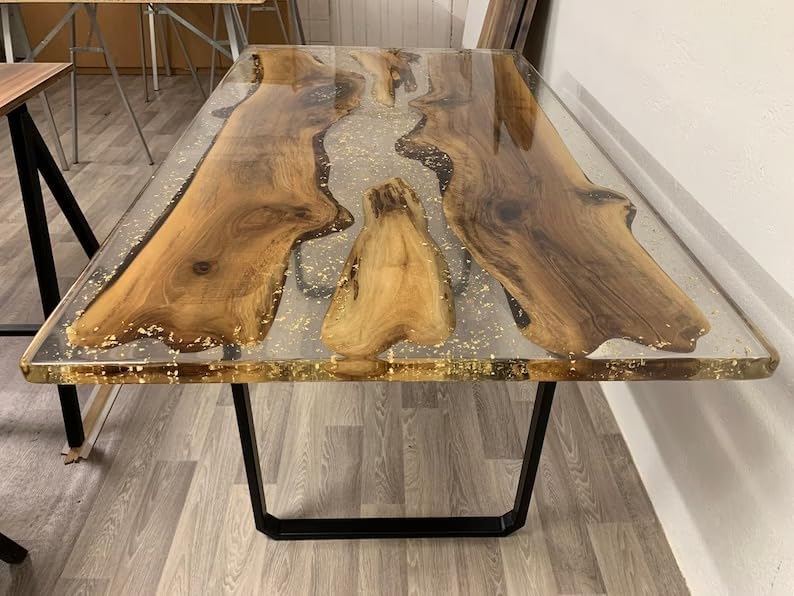 TUZECH Custom Made Handmade Clear Epoxy Resin Rustic Table Dining Table Console Table Side/End Table Living Room Coastal Table Bar Counter Table Home Décor
