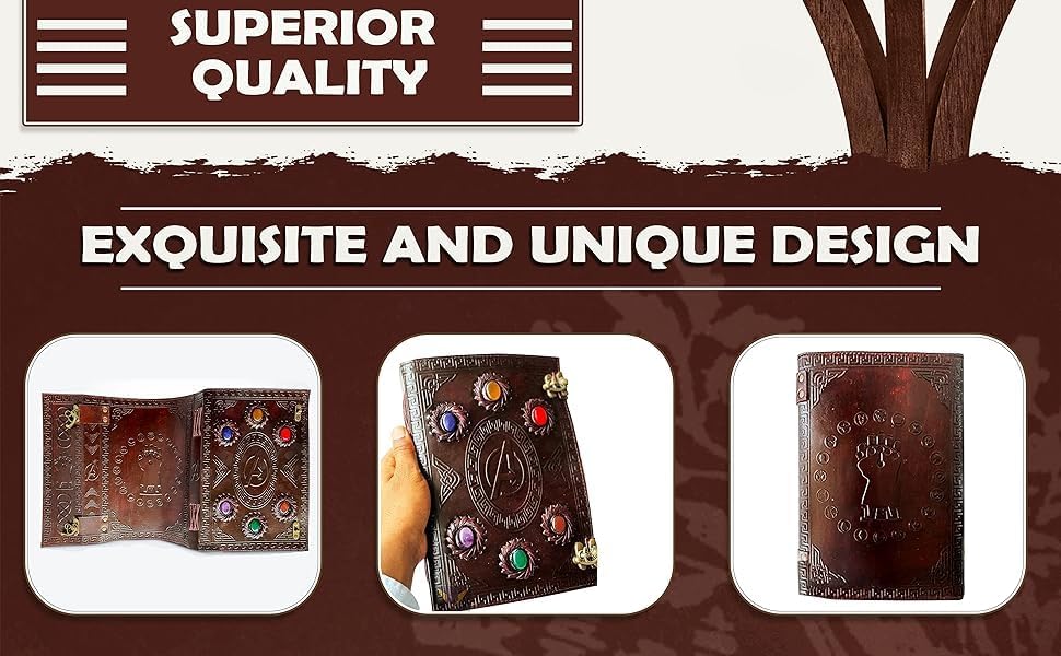 TUZECH Handmade Avengers Vintage Leather Journal With Stones Book Of Shadows/Art Sketchbook/Seven Chakra / & Travel lock Key Diary Large For Women & Men Gift 10 Inches