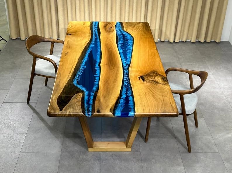 Custom Made Indoor Epoxy Dining Table Epoxy Coffee Table Living Room Table Blue Multi River Flow for 2, 4, 6, 8 Epoxy Table Top Bar Counter Top Home Décor Table