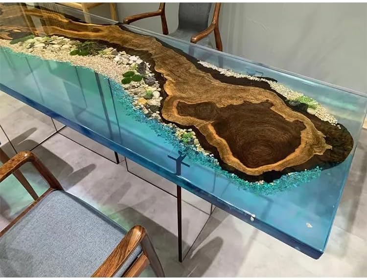 Natural Classic Clear Blue River Look Resin with Stone Epoxy Dining Table Living Room Table Coffee Table Resin Table End Table Bar Counter Top Wooden Table