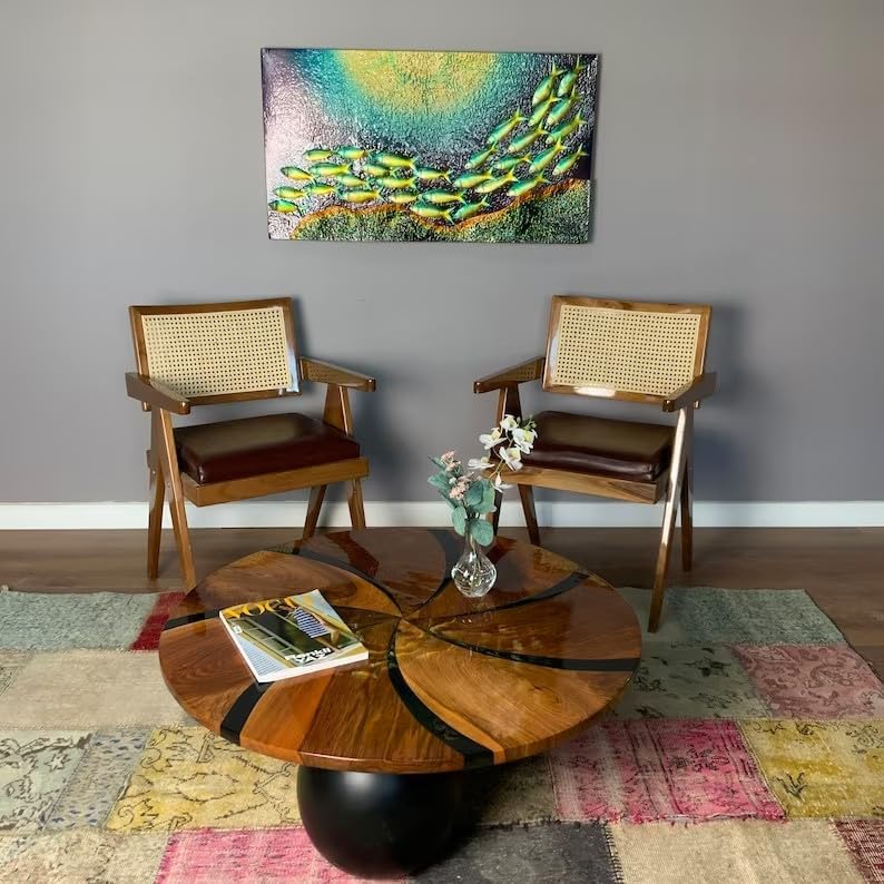 Large Indoor Elegant Design with Wooden Accents Coffee Table Epoxy Dining Table Living Room Table Coastal Table Top Side/End Table Home Décor Patio Table