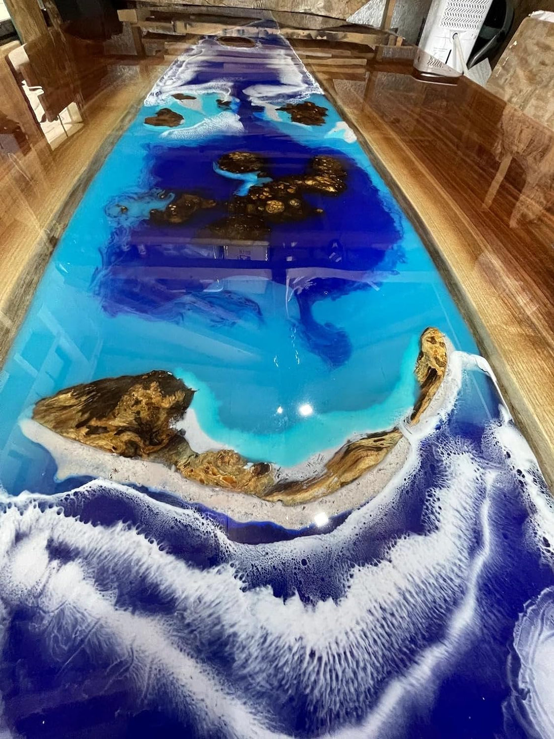 Mesmerizing Blue Ocean Wave Look Epoxy Resin Dining Table Conference Table Patio Table Kitchen Table Console Table Bar Counter Table Coffee Table Living Room Table