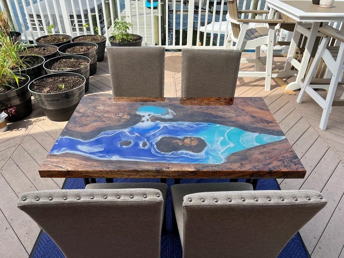 Unique Deep Ocean Blue Epoxy Resin Dining Table Coffee Table Patio Table Conference Table Kitchen Table Living Room Table Console Table Central Table End/Side Table
