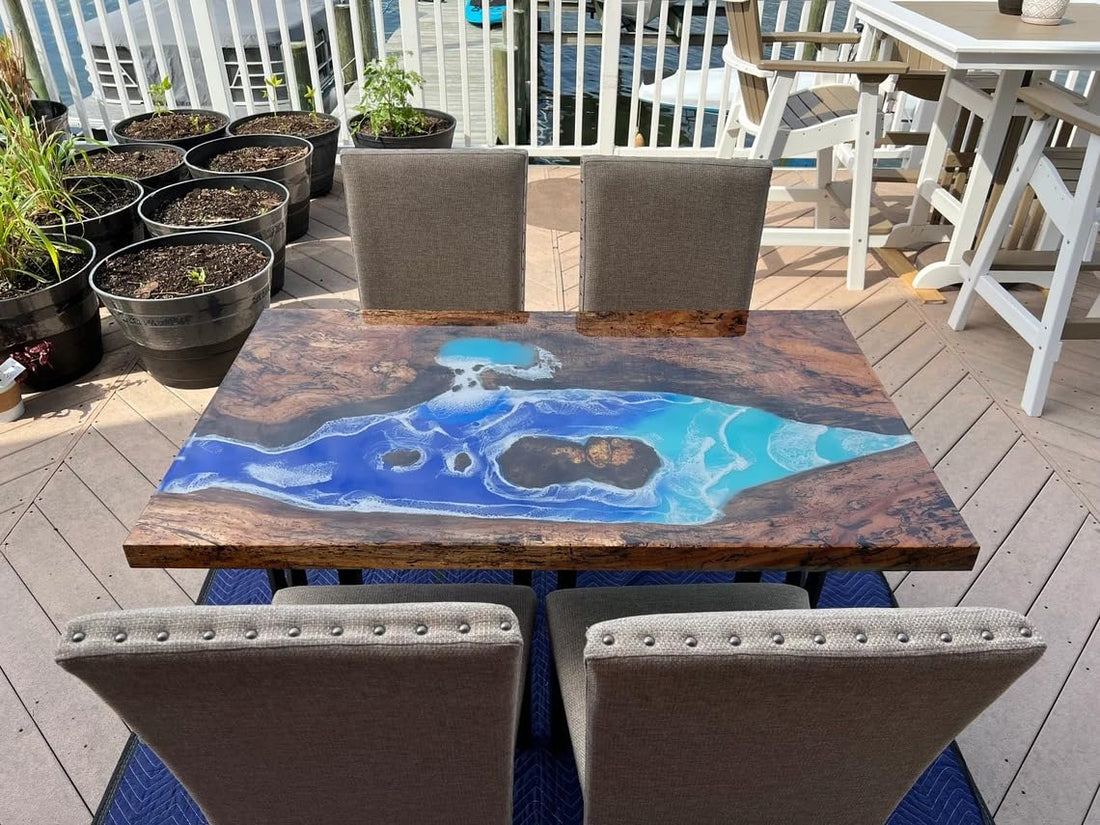Unique Deep Ocean Blue Epoxy Resin Dining Table Coffee Table Patio Table Conference Table Kitchen Table Living Room Table Console Table Central Table End/Side Table