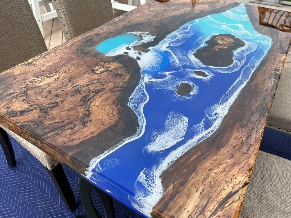 Unique Deep Ocean Blue Epoxy Resin Dining Table Coffee Table Patio Table Conference Table Kitchen Table Living Room Table Console Table Central Table End/Side Table
