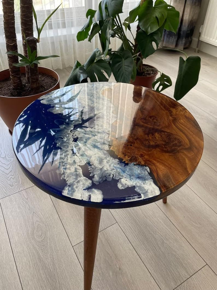 Natural Custom Made Blue Epoxy Coffee Table End Table Bar Counter Top Living Room Table Ocean Feel Table for 2, 4, 6, 8 Side Table Home Décor Table Patio Table