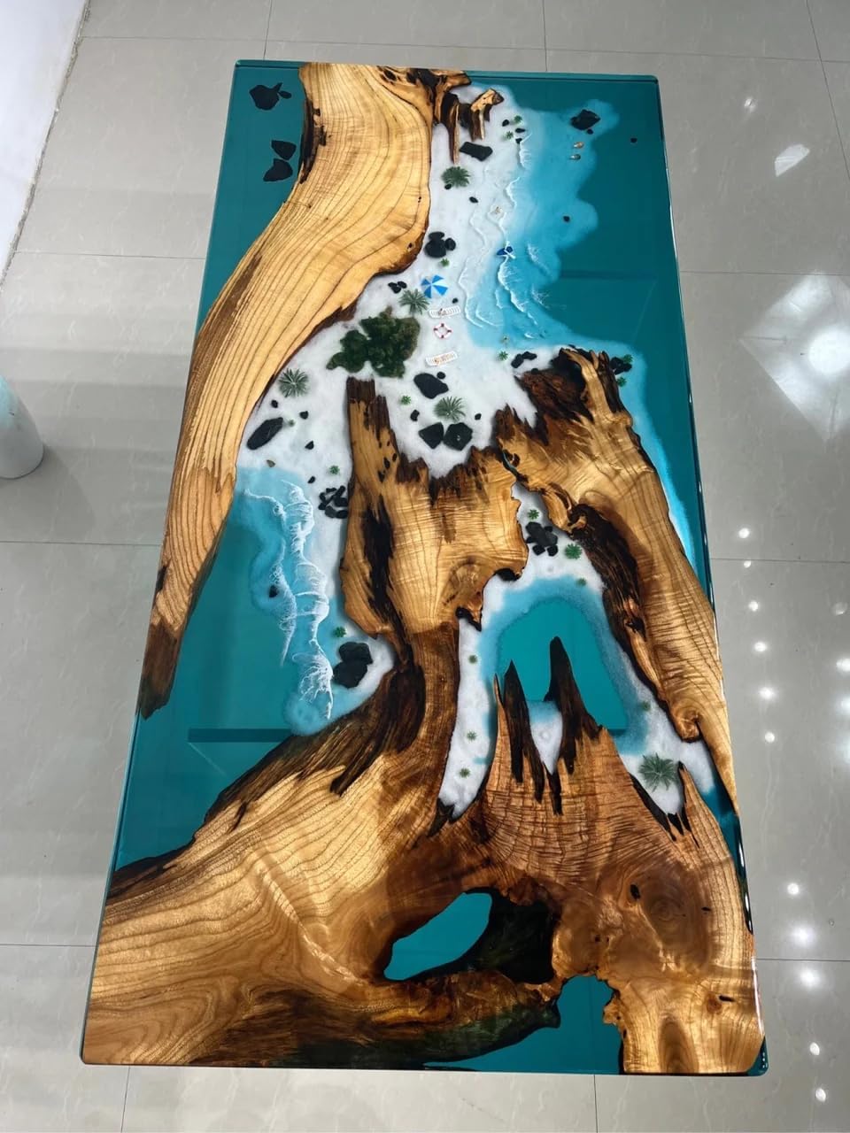 Blue Island Ocean Look Epoxy Resin Dining Table Coffee Table End Table Wooden Table Living Room Table Bar Counter Home Décor Side Table top