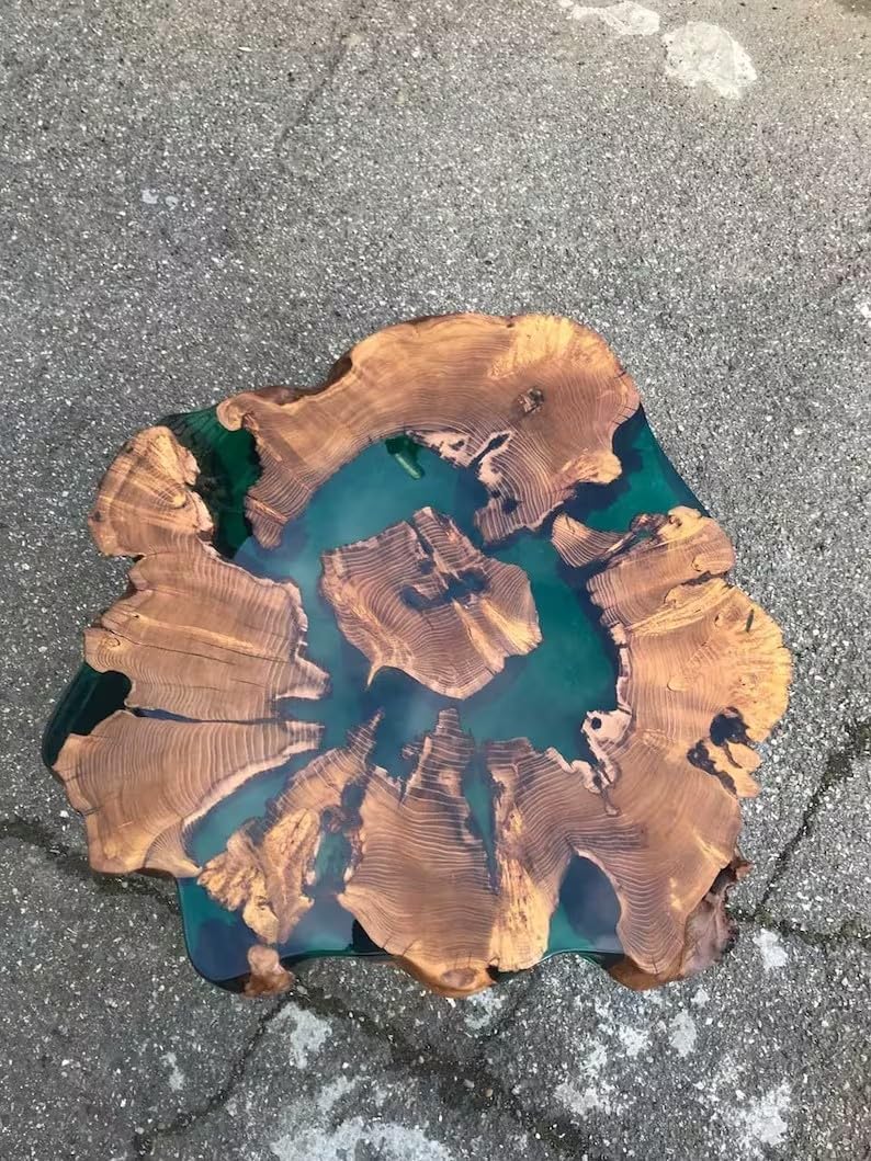 Classic Custom Wood Clear Olive Green Round Coffee Table Resin Table Epoxy Dining Table Living Room Table for 2, 4, 6, 8 Wooden Table Bar Counter Patio Table
