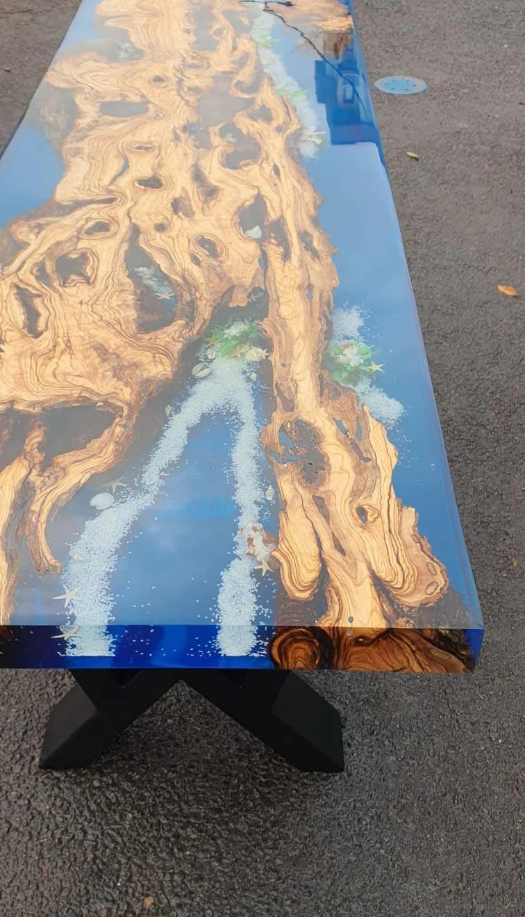 Classic Ocean Blue River Look Epoxy Resin Dining Table Coffee Table End Table Wooden Table Living Room Table Bar Counter Home Décor Side Table Top