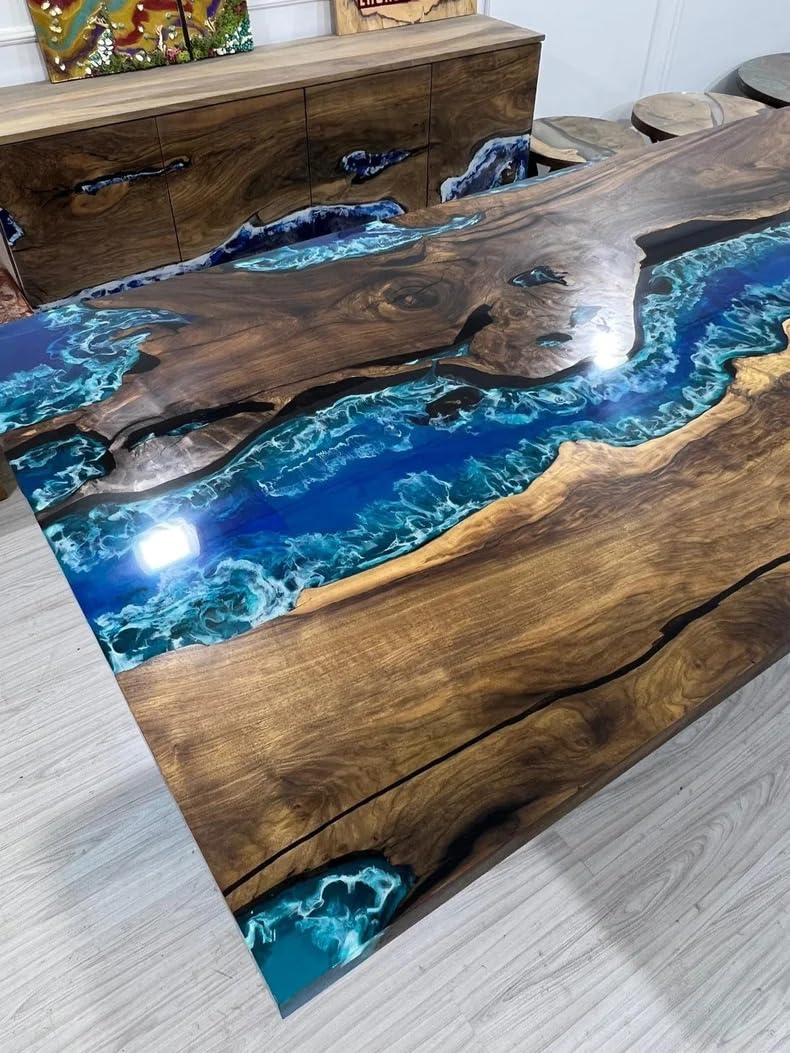 TUZECH Unique Special Pattern Resin River Flow Epoxy Dining Table Living Room Table Coffee Table Kitchen Table Home Office Table Console Table Patio Table Home Décor