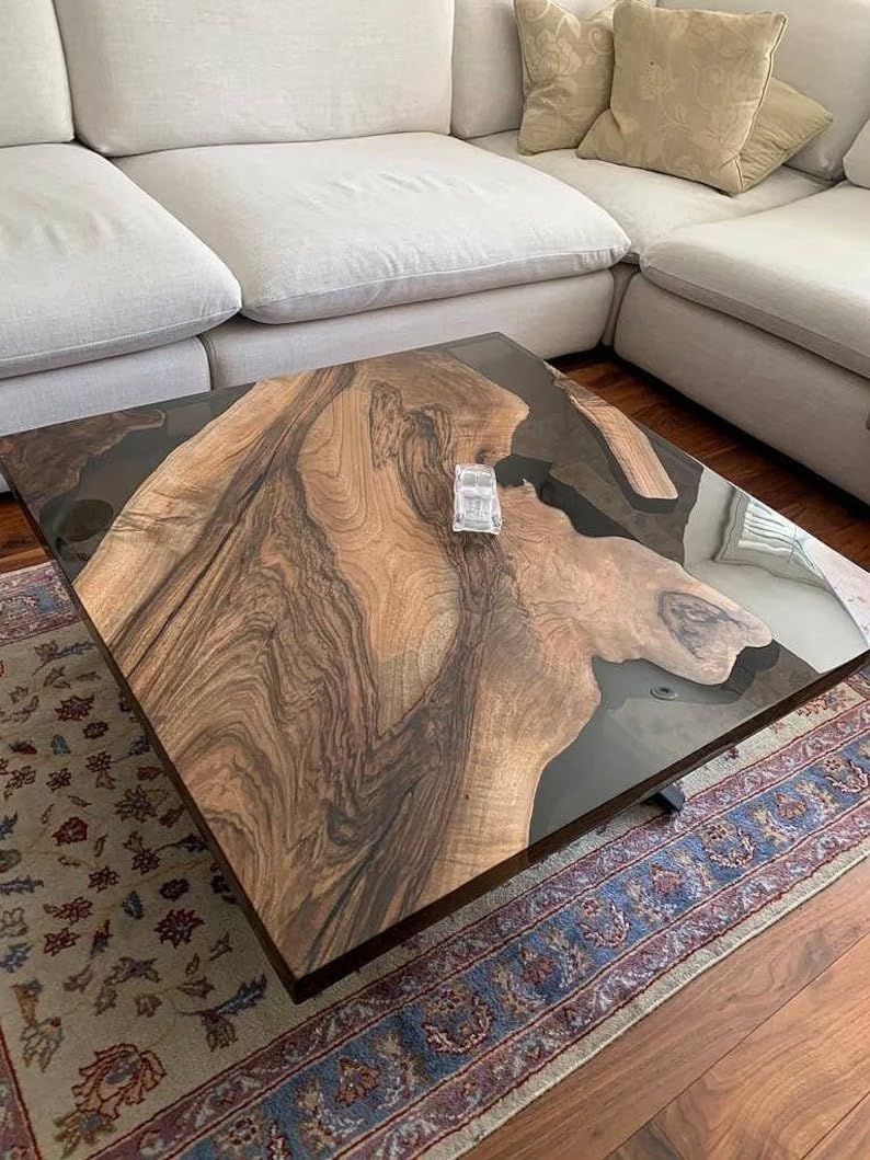 Large Indoor Epoxy Resin Dining Table Coffee Table Living Room Table Dark Black Smoke Table for 2, 4, 6, 8 Bar Counter Home Décor Side/End Table Luxury Table