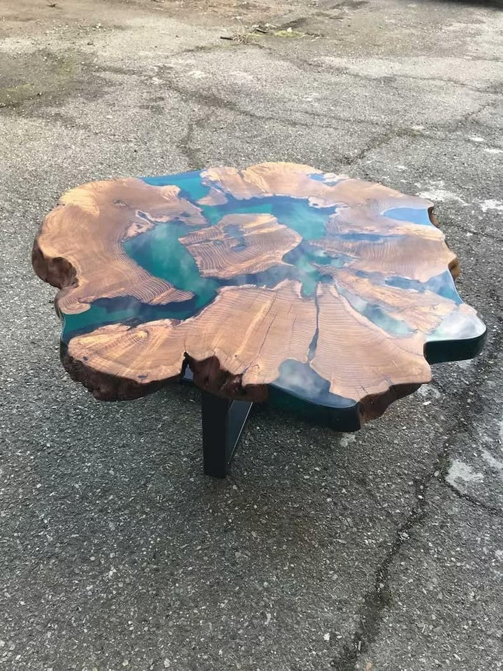 Classic Custom Wood Clear Olive Green Round Coffee Table Resin Table Epoxy Dining Table Living Room Table for 2, 4, 6, 8 Wooden Table Bar Counter Patio Table