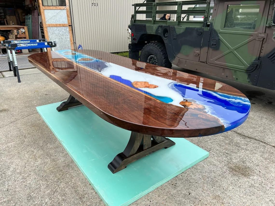Mesmerizing Blue Ocean Wave Look Epoxy Resin Dining Table Conference Table Patio Table Kitchen Table Console Table Bar Counter Table Coffee Table Living Room Table