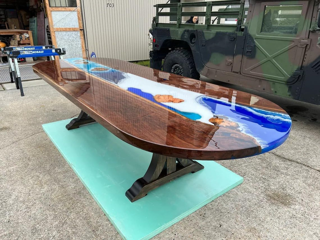Mesmerizing Blue Ocean Wave Look Epoxy Resin Dining Table Conference Table Patio Table Kitchen Table Console Table Bar Counter Table Coffee Table Living Room Table