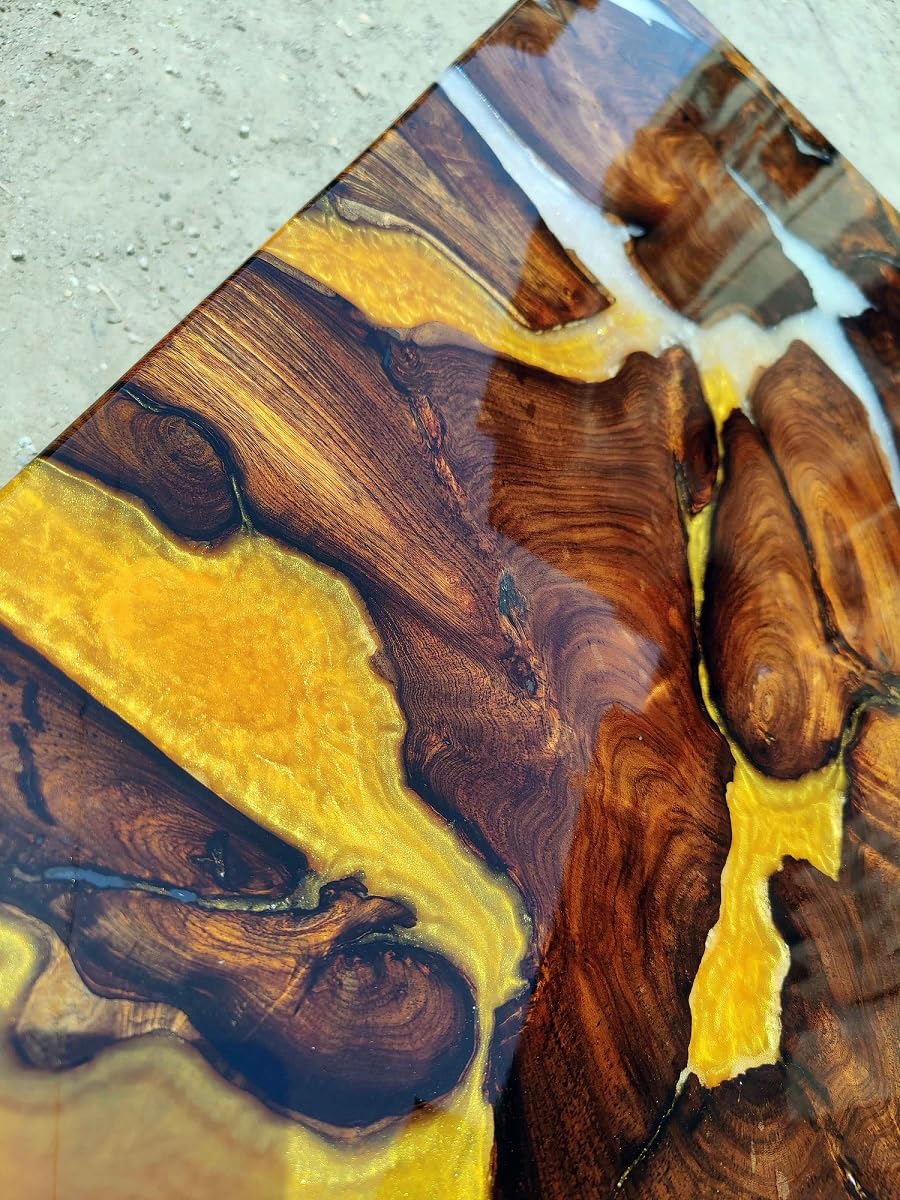 TUZECH Marvelous Metallic Gold and Pearl White Epoxy Resin Dining Table Living Room Table Center Table Patio Table Coffee Table Bar Counter Table Kitchen Table Home Décor
