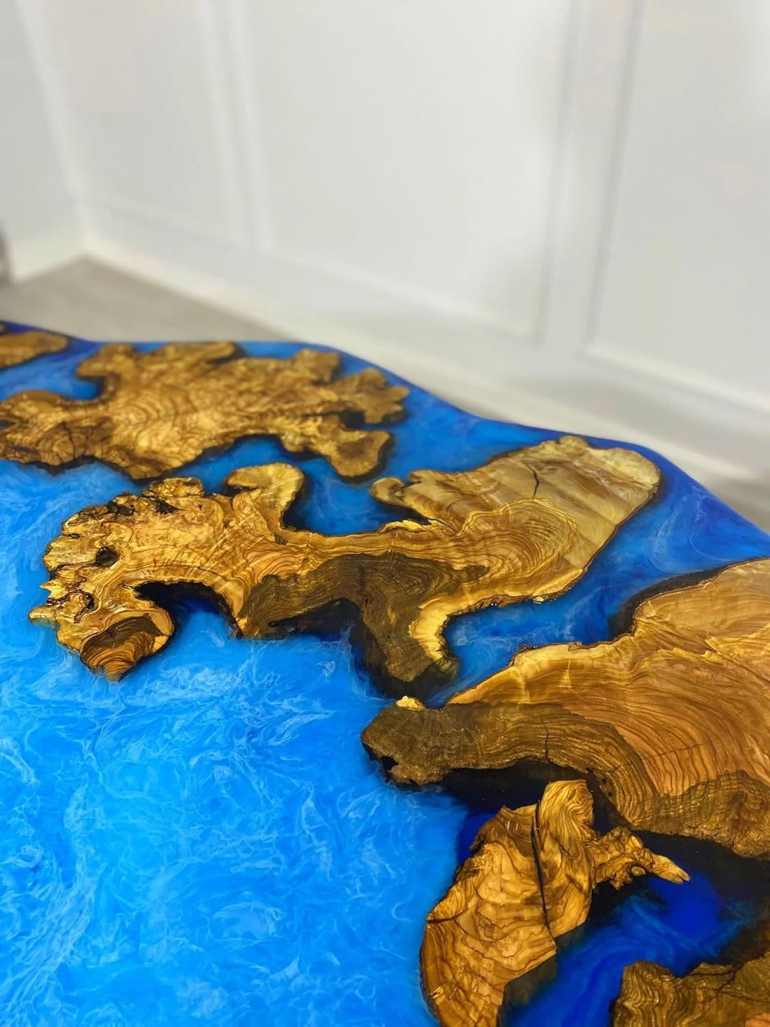 TUZECH Customized Resin Epoxy Round Table Top, Unique Blue Ocean Look, Coffee Table Design, Resin Table, Luxury Decor Table, Walnut Table, Wooden Resin Table,