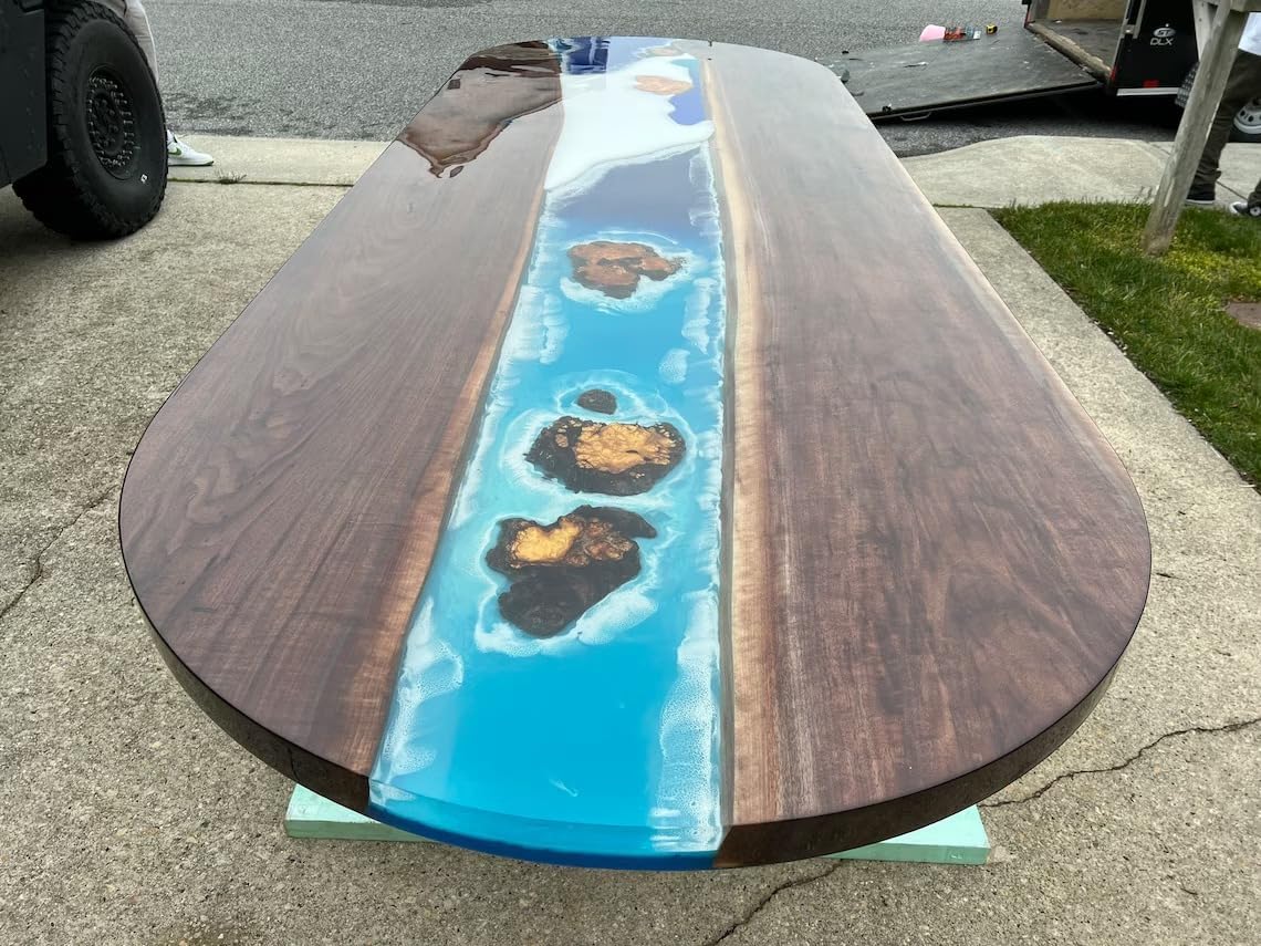 Mesmerizing Blue Ocean Wave Look Epoxy Resin Dining Table Conference Table Patio Table Kitchen Table Console Table Bar Counter Table Coffee Table Living Room Table