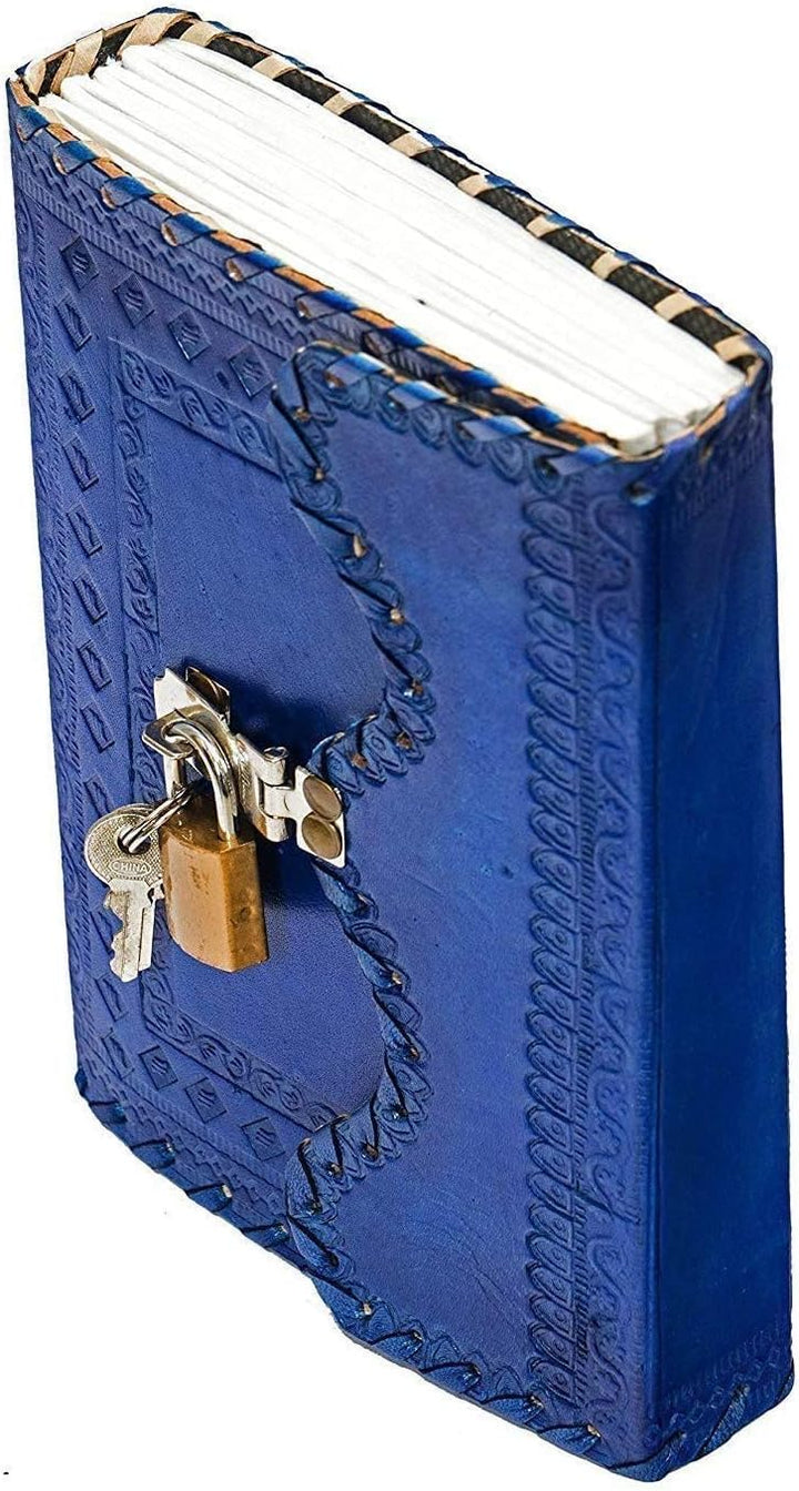 TUZECH Leather Journal Large Writing Notebook Handmade Bound Vintage Journal For Women & Men with Lock/Semi-Precious Stone Gift For Art Sketchbook Book of Shadows (7x5 Inches)