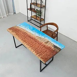 TUZECH Custom Classic Wood Resin Epoxy Realistic Coffee Table Side/End Table Ocean Beach Feel with Waves Table Coastal Table Top Dining Table Home Décor