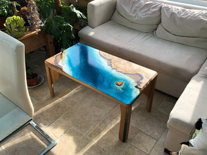 Custom Made Blue River Look Epoxy Resin Dining Table Coffee Table End Table Wooden Table Living Room Table Bar Counter Home Décor Side Table Top